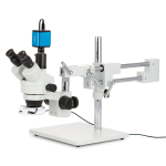AmScope SM-4T-64S Zoom Trinocular Stereo Microscope 7X-45X Magnification w/ 64 LED Compact Ring Light on Double Arm Boom Stand (1)