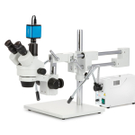 AmScope SM-4TZZ-FOD-HD22 Zoom Trinocular Stereo Microscope 3.5X-180X Magnification w/ 150W Halogen Dual Gooseneck Lights and 2MP HDMI CMOS C-Mount Camera on Double Arm Boom Stand (1)