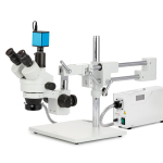 AmScope SM-4TZZ-FOR-AF25 Zoom Trinocular Stereo Microscope 3.5X-180X Magnification w/ 150W Halogen Ring Light and 1080P 5MP HDMI Auto-focus Camera on Double Arm Boom Stand (2)