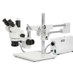 AmScope SM-4TZZ-FOR-AF25 Zoom Trinocular Stereo Microscope 3.5X-180X Magnification w/ 150W Halogen Ring Light and 1080P 5MP HDMI Auto-focus Camera on Double Arm Boom Stand (0)