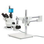 AmScope SM-4T-FRL Zoom Trinocular Stereo Microscope 7X-45X Magnification w/ 8W Fluorescent Ring Light on Double Arm Boom Stand (2)
