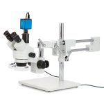 AmScope SM-4TZZ-FRL-HD22 Zoom Trinocular Stereo Microscope 3.5X-180X Magnification w/ 8W Fluorescent Ring Light and 2MP HDMI CMOS C-Mount Camera on Double Arm Boom Stand (1)