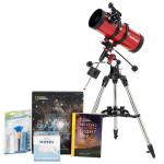 AmScope TVB-1271000-STLR1 Professional Telescope Bundle Series featuring 127mm Aperture, 1000mm Focal Length Reflector Telescope, Visual Galaxy book by NatGeo, Backyard Guide to the Night Sky book, and more (2)
