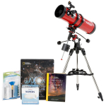 AmScope TVB-130650-CSMC1 Professional Telescope Bundle Series featuring 130mm Aperture, 650mm Focal Length Reflector Telescope, Visual Galaxy book by NatGeo, Backyard Guide to the Night Sky book, and more (2)