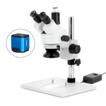 AmScope SM-1TX-144A-HD22 SM-1 Series Zoom Trinocular Stereo Microscope 3.5X-45X w/ Multi-Zone 144 LED and 2MP HDMI CMOS C-Mount Camera on Pillar Stand w/ Extra Large Base Plate (8)