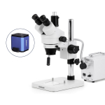 AmScope SM-1TS-30WS-HD2GS SM-1 Series Zoom Trinocular Stereo Microscope 7X-45X w/ 30W LED Fiber Optic Single Gooseneck Light and 2MP HDMI Global Shutter CMOS C-Mount Camera on Pillar Stand (8)