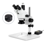 AmScope SM-1T-144A-HC2 SM-1 Series Zoom Trinocular Stereo Microscope 7X-45X w/ Multi-Zone 144 LED and 1080P HD Recording Camera on Pillar Stand w/ Extra Large Base Plate (1)