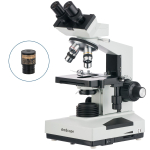 AmScope B400A-LED-E B400 Series Biological Binocular Compound Microscope 40X-1600X Magnification w/ LED Light, 3D Mechanical Stage and 1MP Digital Camera (1)