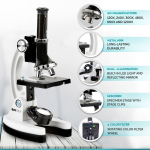AmScope M30-ABS-KT2-W-EXCL1 IQCrew 120X-1200X 52-pcs Kids Beginner Compound Microscope STEM Kit w/ Metal Body Microscope, Slides, LED Light (1)