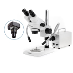 AmScope SM-1BNYY-30WY-M SM-1 Series Zoom Binocular Stereo Microscope 7X-135X w/ 30W LED Double Gooseneck Fiber Optic Lights and 1.3MP USB 2.0 C-mount Camera on Compact Pillar Stand (1)