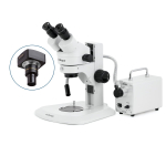 AmScope SM-1BRZ-30WS-14M SM-1 Series Super Widefield Zoom Binocular Stereo Microscope 3.5X-90X w/ 30W LED Fiber Optic Single Gooseneck Light and 14MP USB 2.0 C-mount Camera on Track Stand (1)