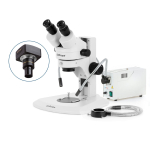 AmScope SM-1BRZ-FODR-9M SM-1 Series Super Widefield Zoom Binocular Stereo Microscope 3.5X-90X w/ 150W Halogen Dual Gooseneck & Ring Lights and 9MP USB 2.0 C-mount Camera on Track Stand (1)