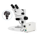 AmScope SM-1BRYY-FOR-8M SM-1 Series Super Widefield Zoom Binocular Stereo Microscope 7X-135X w/ 150W Halogen Ring Light and 8MP USB 2.0 C-mount Camera on Track Stand (1)
