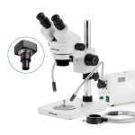 AmScope SM-1BS-FODR-18M3 SM-1 Series Inspection and Dissecting Zoom Binocular Stereo Microscope 7X-45X w/ 150W Halogen Dual Gooseneck & Ring Lights and 18MP USB 3.0 C-mount Camera on Compact Pillar Stand (1)