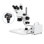 AmScope SM-1TX-30WR-10M SM-1 Series Zoom Trinocular Stereo Microscope 3.5X-45X w/ 30W LED FO Ring Light and 10MP USB 2.0 C-mount Camera on Pillar Stand w/ Extra Large Base Plate (1)