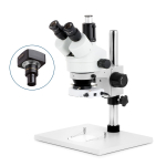 AmScope SM-1TZZ-80S-9M SM-1 Series Zoom Trinocular Stereo Microscope 3.5X-180X w/ 80 LED Compact Ring Light and 9MP USB 2.0 C-mount Camera on Pillar Stand w/ Extra Large Base Plate (1)