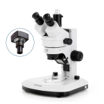 AmScope SM-1TX-RL-3M SM-1 Series Zoom Trinocular Stereo Microscope 3.5X-45X Magnification w/ Dual LED, 3MP USB 2.0 C-mount Camera on Track Stand (1)