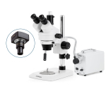 AmScope SM-1TNZ-30WS-9M SM-1 Series Industrial Inspection Zoom Trinocular Stereo Microscope 3.5X-90X w/ 30W LED Fiber Optic Single Gooseneck Light and 9MP USB 2.0 C-mount Camera on Pillar Stand w/ Small Base (1)