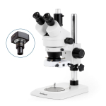 AmScope SM-1TNY-80S-20MBI3 SM-1 Series Industrial Inspection Zoom Trinocular Stereo Microscope 7X-90X w/ 80 LED Compact Ring Light and 20MP USB 3.0 C-mount Camera on Pillar Stand w/ Small Base (1)