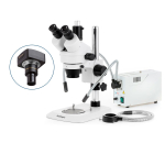 AmScope SM-1TNX-FODR-20MBI3 SM-1 Series Industrial Inspection Zoom Trinocular Stereo Microscope 3.5X-45X w/ 150W Halogen Dual Gooseneck & Ring Lights and 20MP USB 3.0 C-mount Camera on Pillar Stand w/ Small Base (1)