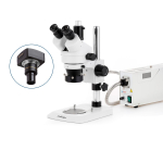 AmScope SM-1TNYY-FOR-10M SM-1 Series Industrial Inspection Zoom Trinocular Stereo Microscope 7X-135X w/ 150W Halogen Ring Light and 10MP USB 2.0 C-mount Camera on Pillar Stand w/ Small Base (1)