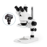AmScope SM-1TNY-FRL-8M SM-1 Series Industrial Inspection Zoom Trinocular Stereo Microscope 7X-90X w/ 8W Fluorescent Ring Light and 8MP USB 2.0 C-mount Camera on Pillar Stand w/ Small Base (1)