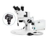 AmScope SM-1TRZZ-FODR-8M SM-1 Series Zoom Trinocular Stereo Microscope 3.5X-180X w/ 150W Halogen Dual Gooseneck & Ring Lights and 8MP USB 2.0 C-mount Camera on Track Stand (1)