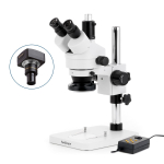 AmScope SM-1TSY-144A-8M SM-1 Series Zoom Trinocular Stereo Microscope 7X-90X Magnification w/ Multi-Zone 144 LED and 8MP USB 2.0 C-mount Camera on Pillar Stand (1)