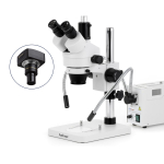 AmScope SM-1TSY-FOD-18M3 SM-1 Series Zoom Trinocular Stereo Microscope 7X-90X w/ 150W Halogen Dual Gooseneck Lights and 18MP USB 3.0 C-mount Camera on Pillar Stand (1)