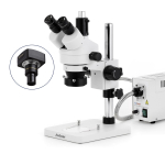 AmScope SM-1TSY-FOR-14M3 SM-1 Series Zoom Trinocular Stereo Microscope 7X-90X Magnification w/ 150W Halogen Ring Light and 14MP USB 3.0 C-mount Camera on Pillar Stand (1)
