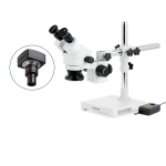 AmScope SM-3BX-144A-5M SM-3 Series Zoom Binocular Stereo Microscope 3.5X-45X Magnification w/ Multi-Zone 144 LED and 5MP USB 2.0 C-mount Camera on Single Arm Boom Stand (1)