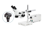 AmScope SM-3BZ-FOR-M SM-3 Series Zoom Binocular Stereo Microscope 3.5X-90X w/ 150W Halogen Ring Light and 1.3MP USB 2.0 C-mount Camera on Single Arm Boom Stand (1)