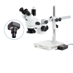 AmScope SM-3TPZ-144A-10M SM-3 Series Simul-Focal Zoom Trinocular Stereo Microscope 3.5X-90X w/ Multi-Zone 144 LED and 10MP USB 2.0 C-mount Camera on Single Arm Boom Stand (1)