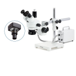 AmScope SM-3TPY-30WR-M SM-3 Series Simul-Focal Zoom Trinocular Stereo Microscope 7X-90X w/ 30W LED FO Ring Light and 1.3MP USB 2.0 C-mount Camera on Single Arm Boom Stand (1)