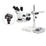 AmScope SM-3TY-80AM-3M3 SM-3 Series Zoom Trinocular Stereo Microscope 7X-90X w/ 80 LED Direction Variable Ring Light and 3MP USB 3.0 C-mount Camera on Single Arm Boom Stand (1)