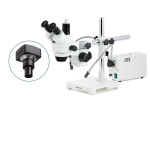 AmScope SM-3TPZ-FOD-3M3 SM-3 Series Simul-Focal Zoom Trinocular Stereo Microscope 3.5X-90X w/ 150W Halogen Dual Gooseneck Lights and 3MP USB 3.0 C-mount Camera on Single Arm Boom Stand (1)