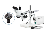 AmScope SM-3TYY-FODR-3M3 SM-3 Series Zoom Trinocular Stereo Microscope 7X-135X w/ 150W Halogen Dual Gooseneck & Ring Lights and 3MP USB 3.0 C-mount Camera on Single Arm Boom Stand (1)