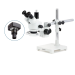 AmScope SM-3TPZZ-FRL-M SM-3 Series Simul-Focal Zoom Trinocular Stereo Microscope 3.5X-180X w/ 8W Fluorescent Ring Light and 1.3MP USB 2.0 C-mount Camera on Single Arm Boom Stand (1)