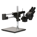 AmScope SM-4B-B Zoom Binocular Stereo Microscope 7X-45X Magnification on Black Double Arm Boom Stand (1)