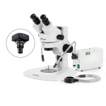 AmScope SM-1BRZ-FODR-9M SM-1 Series Super Widefield Zoom Binocular Stereo Microscope 3.5X-90X w/ 150W Halogen Dual Gooseneck & Ring Lights and 9MP USB 2.0 C-mount Camera on Track Stand (3)