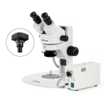 AmScope SM-1BRYY-FOR-8M SM-1 Series Super Widefield Zoom Binocular Stereo Microscope 7X-135X w/ 150W Halogen Ring Light and 8MP USB 2.0 C-mount Camera on Track Stand (3)