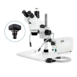 AmScope SM-1TX-FODR-5M3 SM-1 Series Zoom Trinocular Stereo Microscope 3.5X-45X w/ 150W Halogen Dual Gooseneck & Ring Lights and 5MP USB 3.0 C-mount Camera on Pillar Stand w/ Extra Large Base Plate (3)