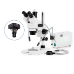 AmScope SM-1TNX-FODR-20MBI3 SM-1 Series Industrial Inspection Zoom Trinocular Stereo Microscope 3.5X-45X w/ 150W Halogen Dual Gooseneck & Ring Lights and 20MP USB 3.0 C-mount Camera on Pillar Stand w/ Small Base (3)
