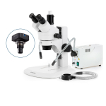 AmScope SM-1TRZZ-FODR-8M SM-1 Series Zoom Trinocular Stereo Microscope 3.5X-180X w/ 150W Halogen Dual Gooseneck & Ring Lights and 8MP USB 2.0 C-mount Camera on Track Stand (3)