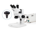 AmScope SM-1TRZZ-FOR-5M3 SM-1 Series Zoom Trinocular Stereo Microscope 3.5X-180X Magnification w/ 150W Halogen Ring Light and 5MP USB 3.0 C-mount Camera on Track Stand (3)