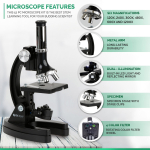 AmScope M30-ABS-KT2-KVB2 IQCrew KIDS - Black Metal Arm Starter Kids Student Compound Microscope Kit w/ Fossil Dig Activity Kit and Insect Slides (1)