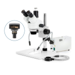 AmScope SM-1TX-FODR-5M3 SM-1 Series Zoom Trinocular Stereo Microscope 3.5X-45X w/ 150W Halogen Dual Gooseneck & Ring Lights and 5MP USB 3.0 C-mount Camera on Pillar Stand w/ Extra Large Base Plate (5)