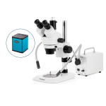 AmScope SM-1TNZ-30WY-AF25 SM-1 Series Industrial Inspection Zoom Trinocular Stereo Microscope 3.5X-90X w/ 30W LED Double Gooseneck Fiber Optic Lights and 1080P 5MP HDMI Auto-focus Camera on Pillar Stand w/ Small Base (2)