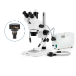 AmScope SM-1TNX-FODR-20MBI3 SM-1 Series Industrial Inspection Zoom Trinocular Stereo Microscope 3.5X-45X w/ 150W Halogen Dual Gooseneck & Ring Lights and 20MP USB 3.0 C-mount Camera on Pillar Stand w/ Small Base (5)