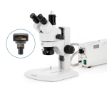 AmScope SM-1TRZZ-FOR-5M3 SM-1 Series Zoom Trinocular Stereo Microscope 3.5X-180X Magnification w/ 150W Halogen Ring Light and 5MP USB 3.0 C-mount Camera on Track Stand (5)